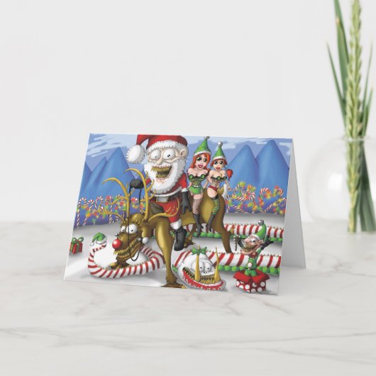 De Kerstman van het rendier Feestdagen Kaart (Voorkant)