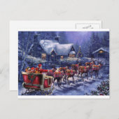 De kerstman vertrekt in zijn slee op kerstavond feestdagenkaart (Voorkant / Achterkant)