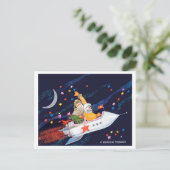 De kerstman vliegt op een sovjetraket met kosmonau briefkaart (Staand voorkant)