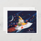 De kerstman vliegt op een sovjetraket met kosmonau briefkaart (Voorkant / Achterkant)