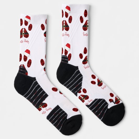 De kerstman. vrolijk kerstfeest. Paws prints hond. Sokken (Rechts)