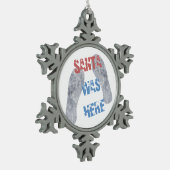 De kerstman was hier tin sneeuwvlok ornament (Links)