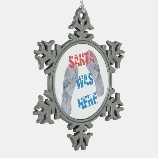 De kerstman was hier tin sneeuwvlok ornament (Links)