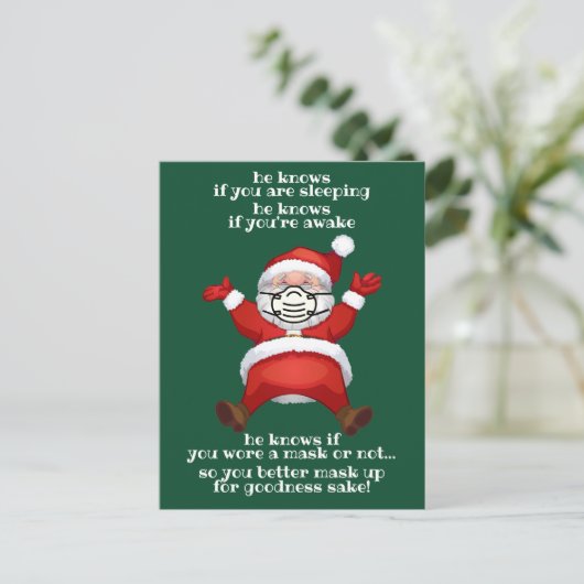 De kerstman weet dat je een mask grappige kerst dr feestdagenkaart (Staand voorkant)