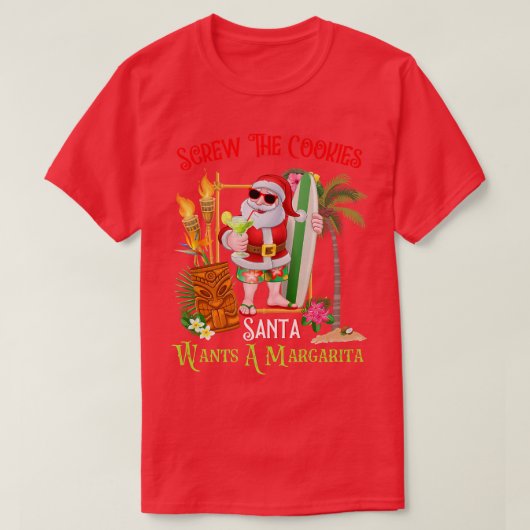 De kerstman wil een margarita Funny Su T-shirt (Design voorkant)