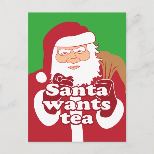 De kerstman wil thee feestdagenkaart (Voorkant)