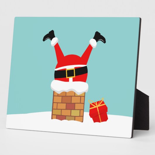 De kerstman zat vast in de schoorsteen op het dak fotoplaat (Zijkant)