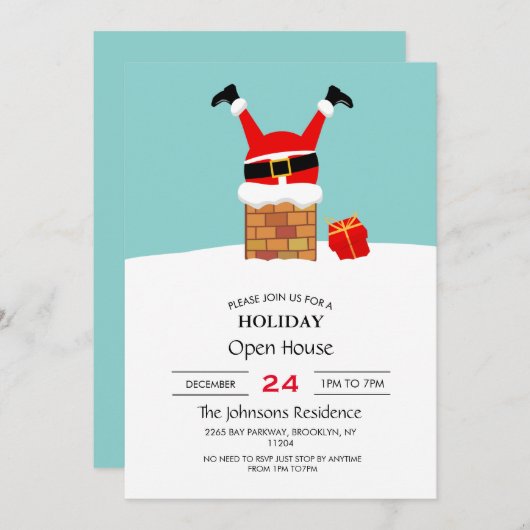 De kerstman zat vast in de schoorsteen op het dak kaart (Voorkant / Achterkant)