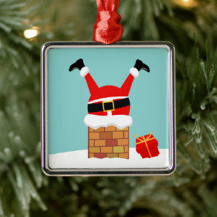 De kerstman zat vast in de schoorsteen op het dak metalen ornament