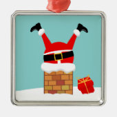 De kerstman zat vast in de schoorsteen op het dak metalen ornament (Voorkant)