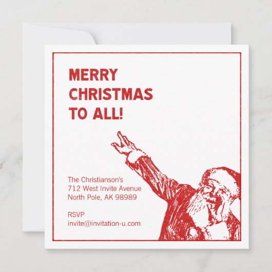 De Kerstman zegt: "Vrolijk kerstfeest voor iederee Kaart (Voorkant)