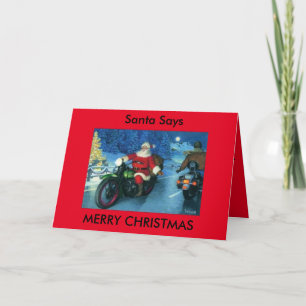 De kerstman zegt Vrolijke de motorfietskaart van Feestdagen Kaart