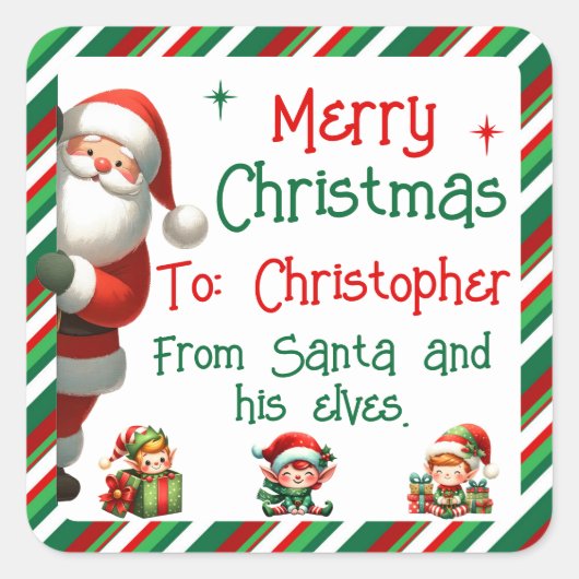 De Kerstman & Zijn Elfen Sticker voor de Geschenke (Voorkant)