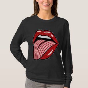 De Kerstmis Candy Cane Lips Tong Kostuum Meisje T-shirt