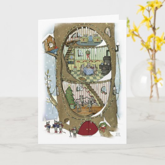 De kerstmuis kaart (Gele Bloem)