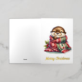 De kerstotter in een sjaal folie wenskaart (Buiten Laag)