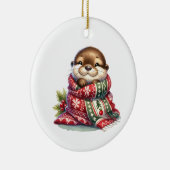 De kerstotter in een sjaal keramisch ornament (Rechts)