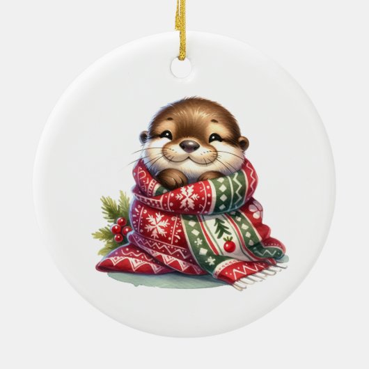 De kerstotter in een sjaal keramisch ornament (Achterkant)