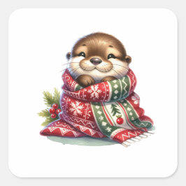 De kerstotter in een sjaal vierkante sticker