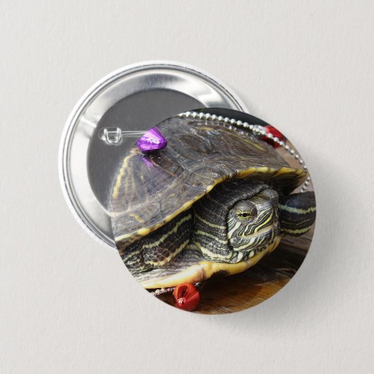 De kerstschildpad vermoorden ronde button 5,7 cm (Voorkant /achterkant)