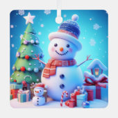 De kerstsfeer van een sneeuwman metalen ornament (Voorkant)