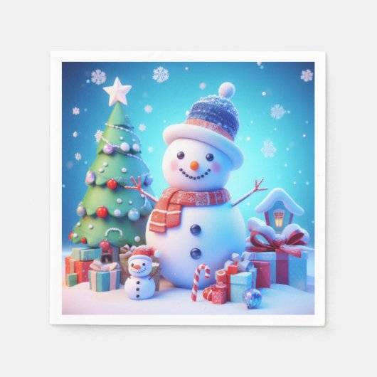 De kerstsfeer van een sneeuwman servet (Voorkant)