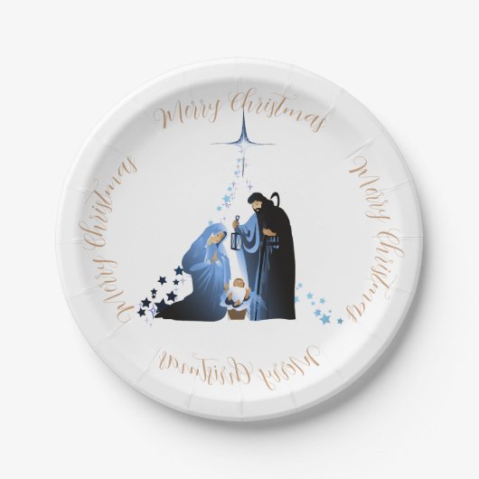 De kerststal & kerstgroet papieren bordje (Voorkant)