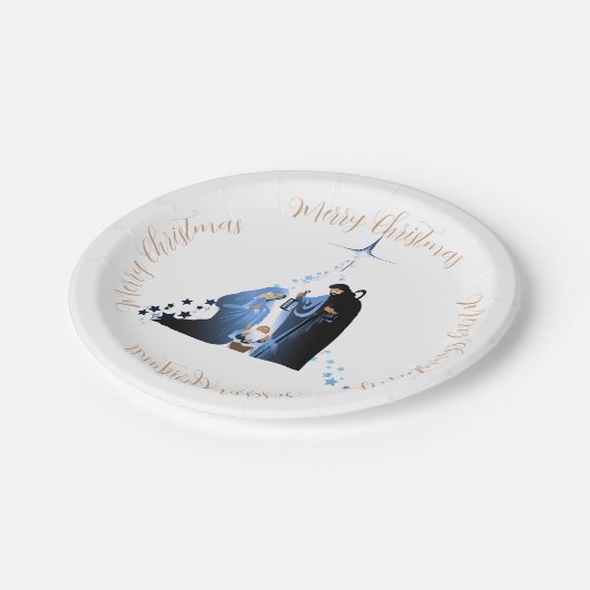 De kerststal & kerstgroet papieren bordje (Gekanteld)