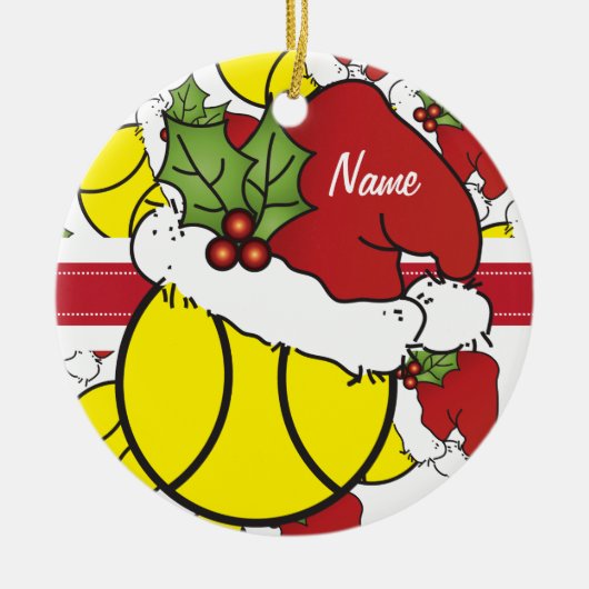 De kersttennis van Santa Hat personaliseren Keramisch Ornament (Voorkant)