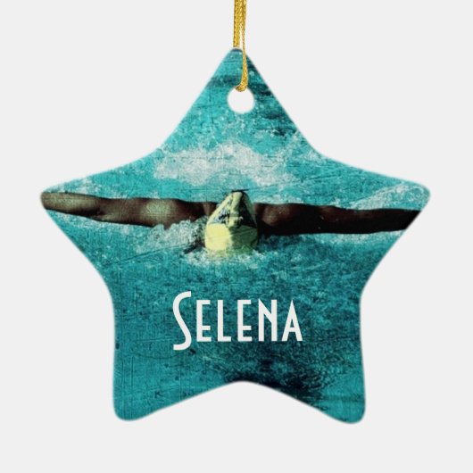 De kerstversiering met de foto van Swimmer Keramisch Ornament (Achterkant)