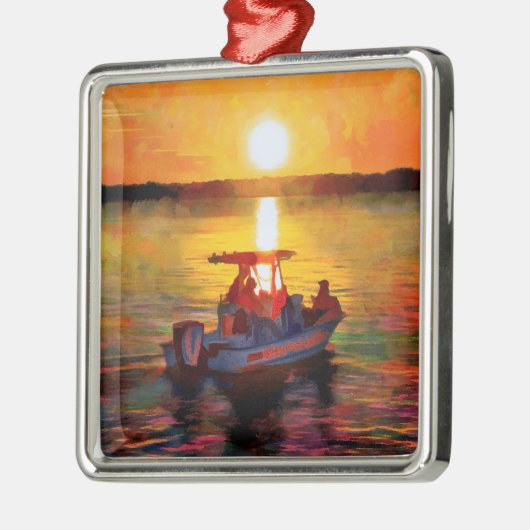 De kerstversiering met zonsondergang binnenvallen metalen ornament (Links)