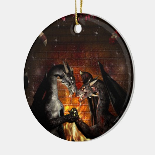 De kerstversiering van een draak keramisch ornament (Links)