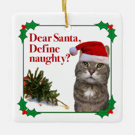 De kerstversiering van het Naughty Cat-plein Keramisch Ornament