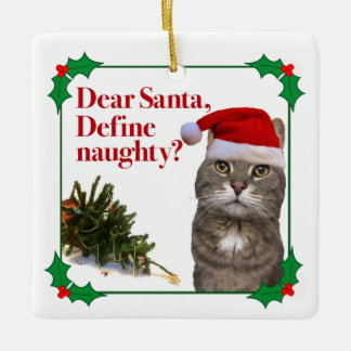 De kerstversiering van het Naughty Cat-plein Keramisch Ornament