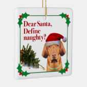 De kerstvierkant Naughty Vizsla, sierlijk Keramisch Ornament (Rechts)
