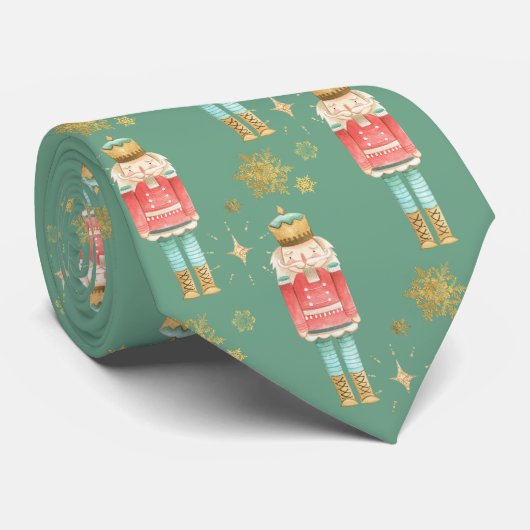De kerstvoedingskraker Golden Snowflakes Green Stropdas (Opgerold)