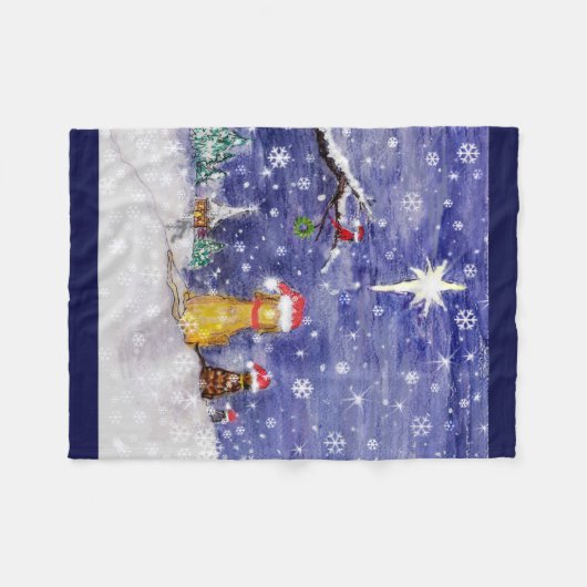 De kerstWaterverf van de dieren Fleece Deken (Voorkant (Horizontaal))
