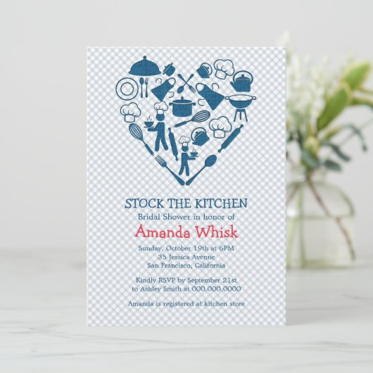 De keuken | Blauwe bridal Shower-uitnodiging Kaart (Staand voorkant)