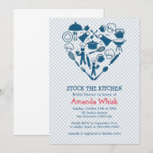 De keuken | Blauwe bridal Shower-uitnodiging Kaart (Voorkant / Achterkant)