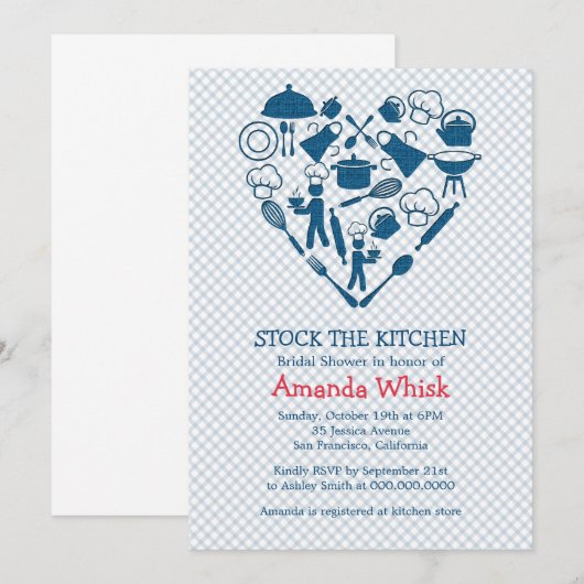 De keuken | Blauwe bridal Shower-uitnodiging Kaart (Voorkant / Achterkant)