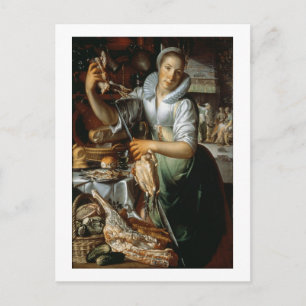 De keuken Maid (met Christus, Mary en Martha) c. Briefkaart
