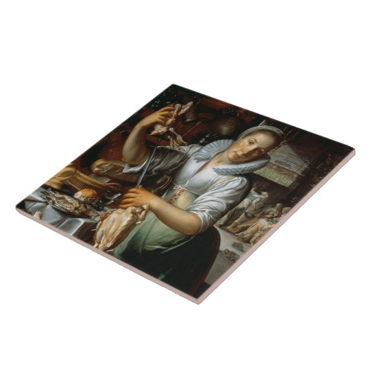 De keuken Maid (met Christus, Mary en Martha) c. Tegeltje (Zijkant)