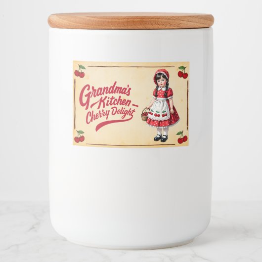 De keuken van oma – Kersen Delight - Vintage Voedselcontainer Etiket (Voorkant)