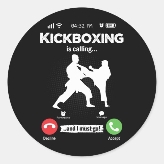De Kickboksen Roept Retro Martial Arts Mannen K Ronde Sticker (Voorkant)