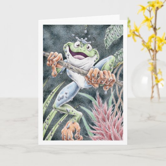 De Kikker van de Boom van de verjaardag Kaart (Gele Bloem)