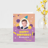 De kinder Ballons die van de Foto Verjaardag Kaart (Gele Bloem)