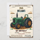 De kinder retro boy coole tractor 1e verjaardag kaart (Voorkant)