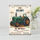 De kinder retro boy coole tractor 1e verjaardag kaart (Staand voorkant)