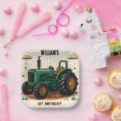 De kinder retro boy coole tractor 1e verjaardag papieren bordje (Feest)