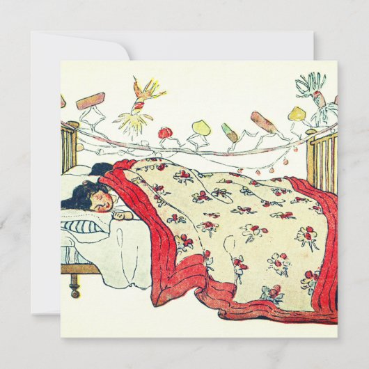 De kinderen lagen lekker ingestopt in hun bed feestdagenkaart (Voorkant)